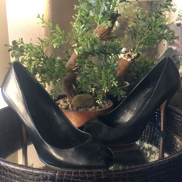 Aldo Shoes - Aldo peep toe black leather heels size 11.